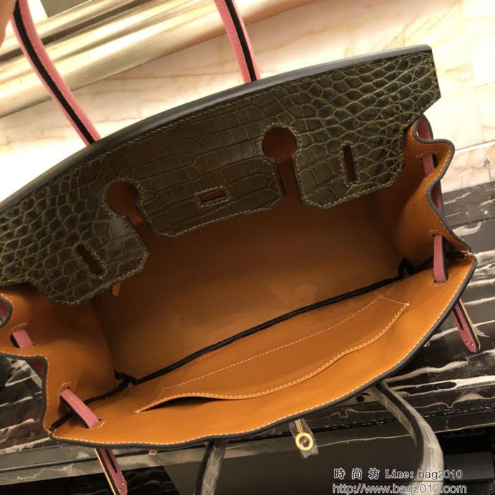 HERMES愛馬仕 鉑金包 2018款 半手工製作 原版工藝 蠟線縫製 亮面鱷魚皮蓋頭 手提包  Ama1006